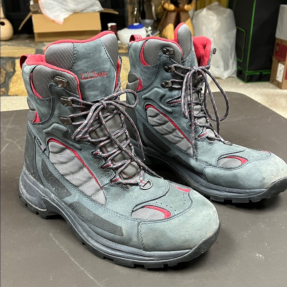 LL Bean Gray and Red Hiking Boots Tek 2.5 primaloft 200 gram insulation men 14 M